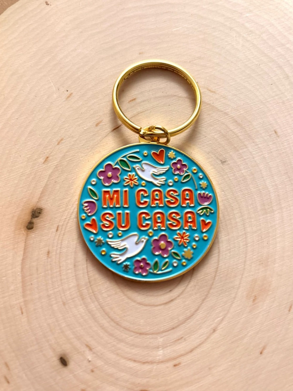 Mi Casa Su Casa Turquoise Enamel Keychain